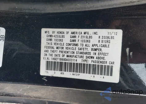 2013 Honda Accord Ex-L из США, поврежденный, VIN 1HGCT1B88DA003114